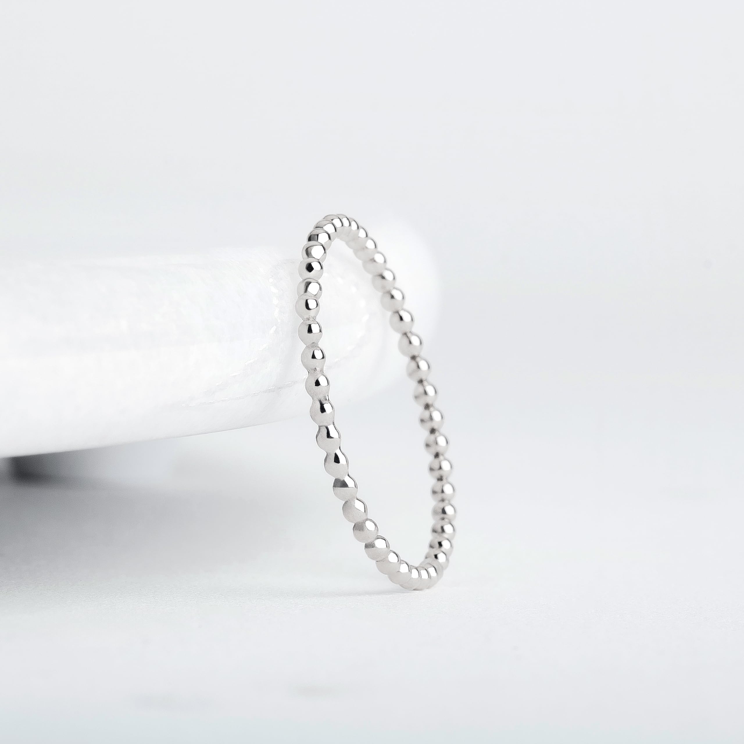 Dot Stacking Ring - Sterling Silver, Gold, or Rose Gold Dotted Beaded Stackable Band - Thin Skinny Midi Ring for Women - Size 2-12 (US) - Perfect for Everyday Wear, Layering & Gift Giving