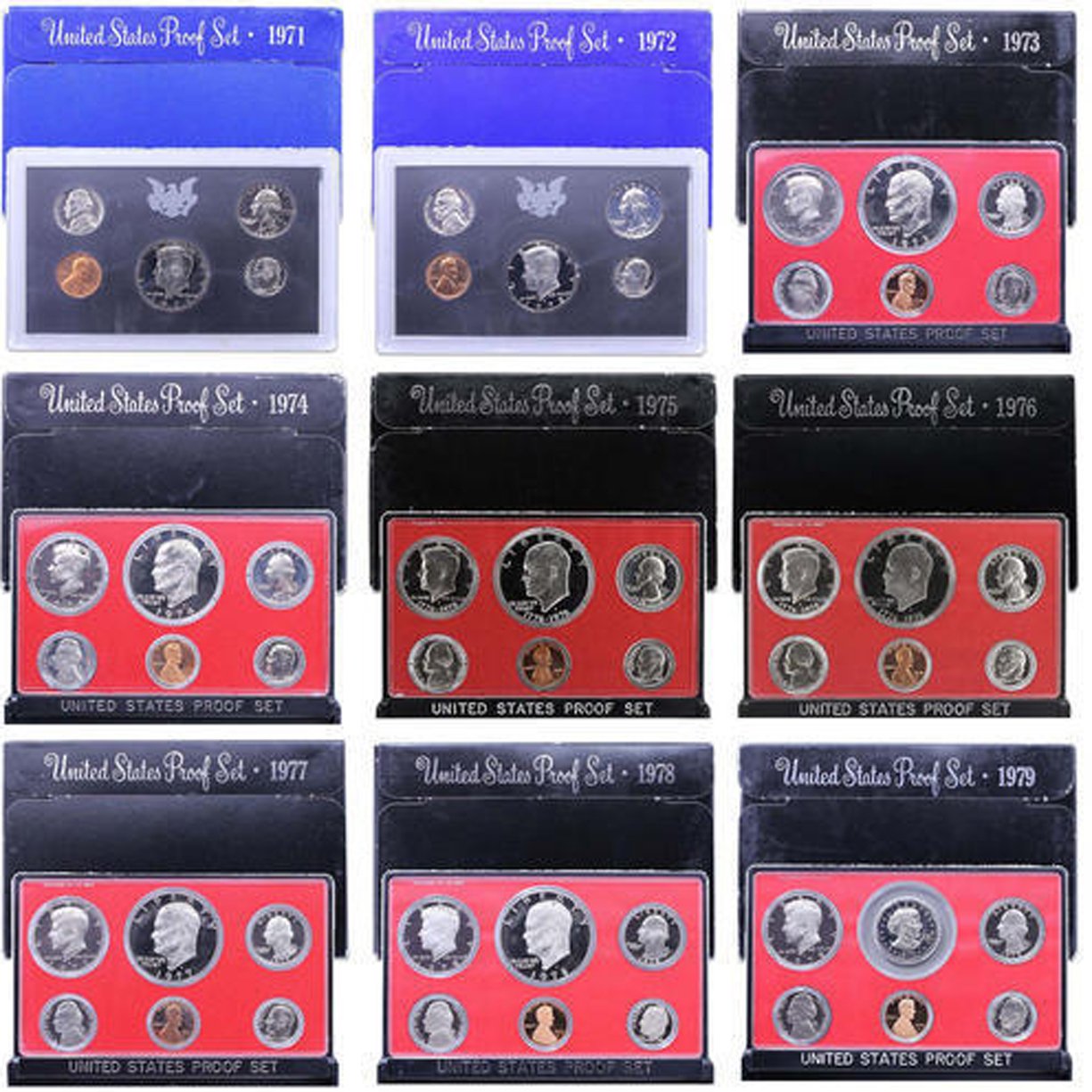 1971-1979 US Mint Proof Set Collection - 52 Clad Coins Complete Run | Rare Coin Set for Collectors & Investors | Perfect for Display, Gifts & Historical Preservation