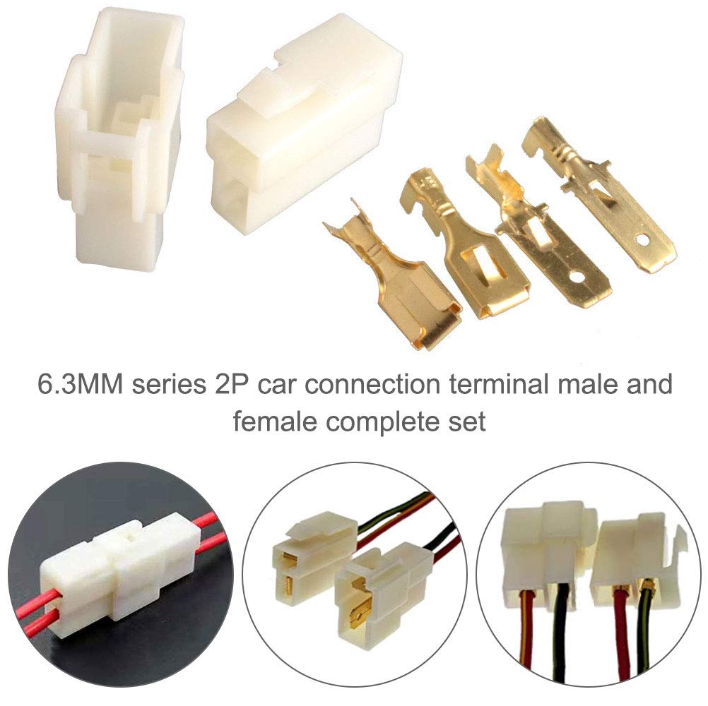 6.3mm 2 Pin Waterproof Auto Wire Connector Kit for Cars & Motorcycles