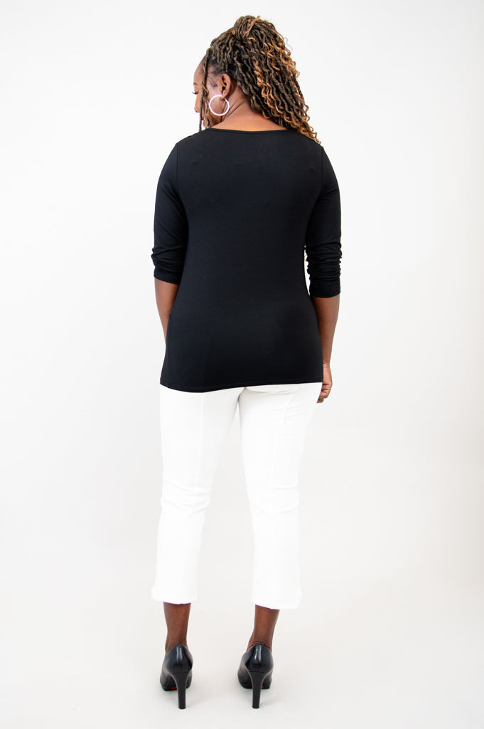 Charisse 3/4 Sleeve Women's Bamboo Top - Soft & Breathable Black Diamond Print - Perfect for Yoga, Workouts & Casual Wear