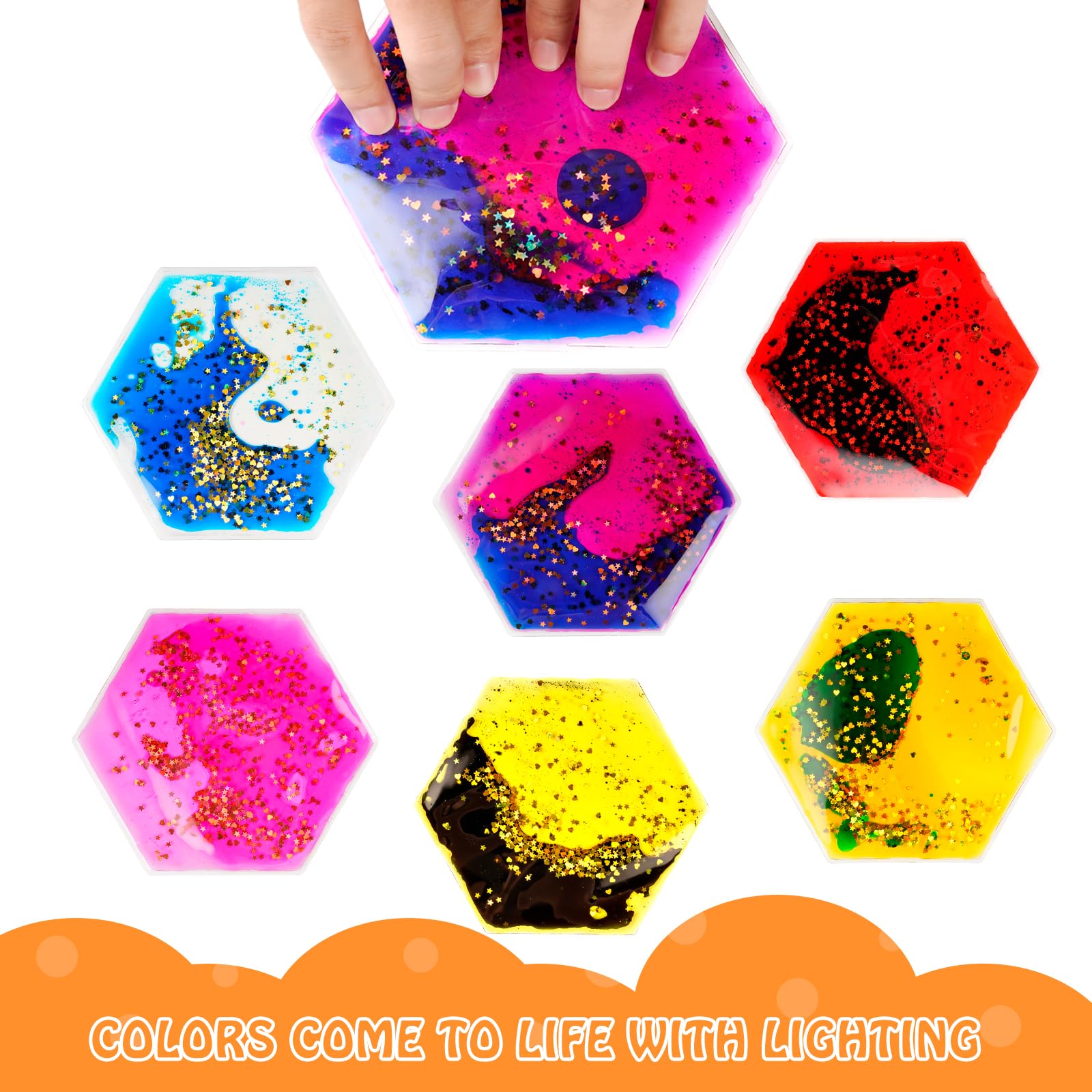 Sensory Fidget Toys for Kids - 6 Pack Hexagon Liquid Motion Sensory Toys for Autism, ADHD & Stress Relief - Calming Sensory Gel Toys for Classroom, Office & Home Use
