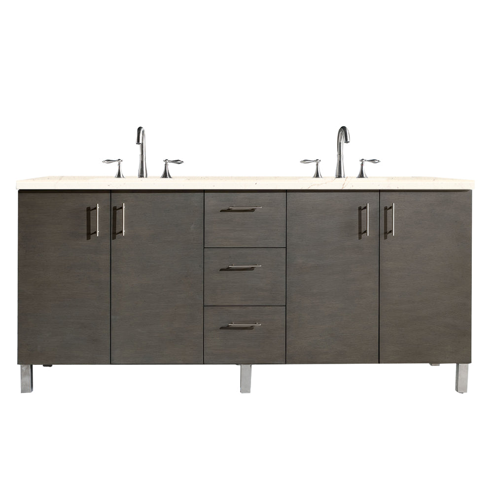Metropolitan 72 Inch Double Bathroom Vanity with 3CM Eternal Marfil Quartz Countertop in Silver Oak - Perfect for Master Bathroom & Luxury Home Renovation