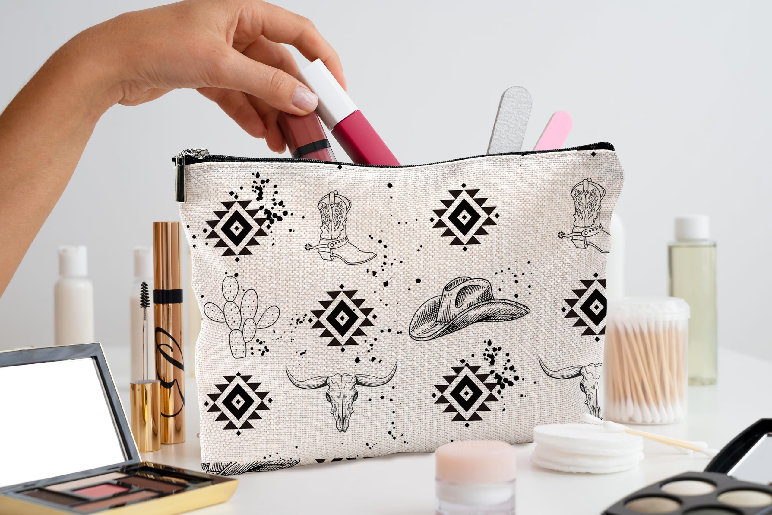 Western Cow Print Makeup Bag for Women - Cute Cowgirl Cosmetic Pouch - Perfect Gift for Birthday, Christmas & Travel Accessories - Great for Makeup Storage, Travel Organizer & Cowgirl Themed Gifts