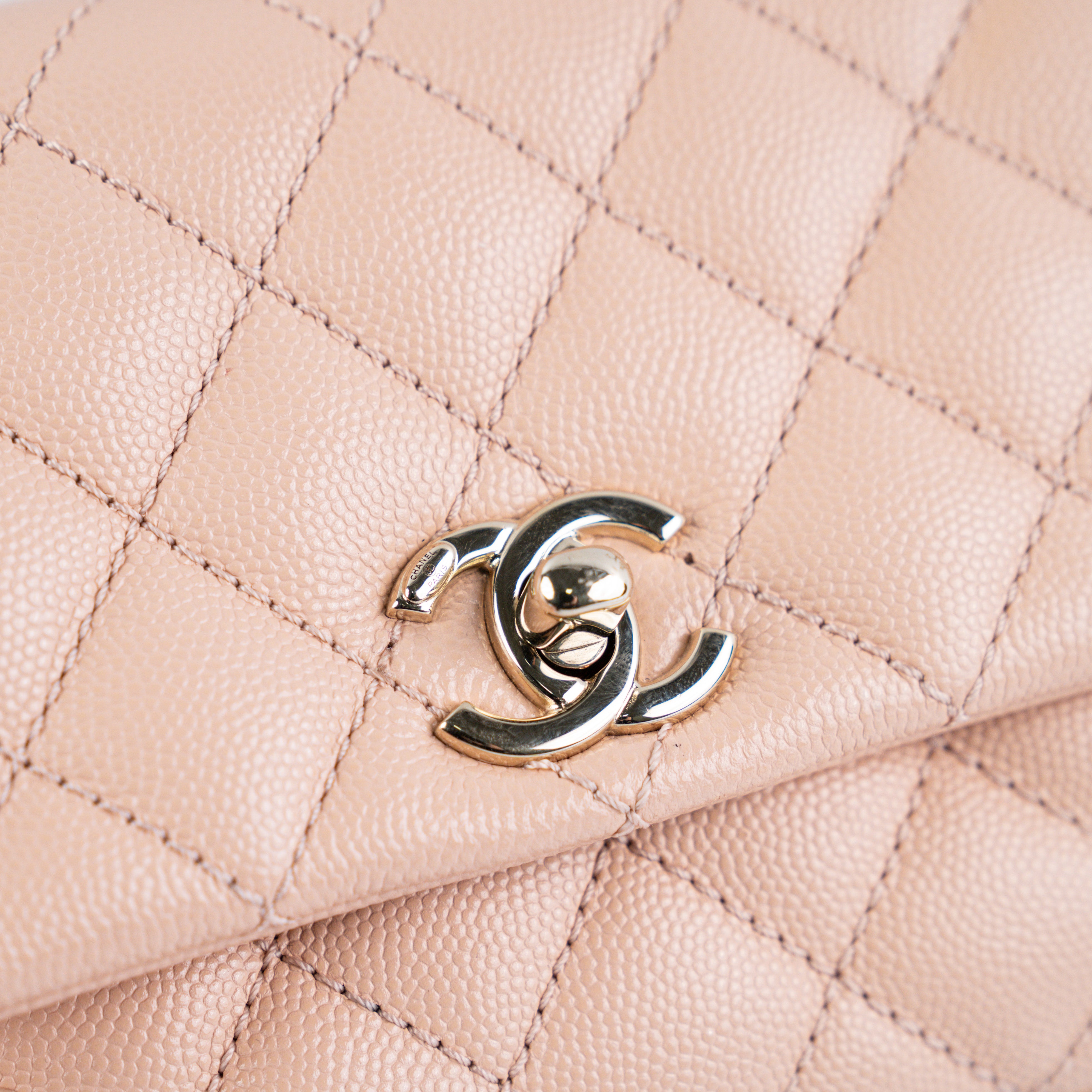 Chanel Mini Coco Handle Bag in Peach Caviar Leather with Top Handle - Perfect for Evening Events, Parties & Luxury Fashion Accessories