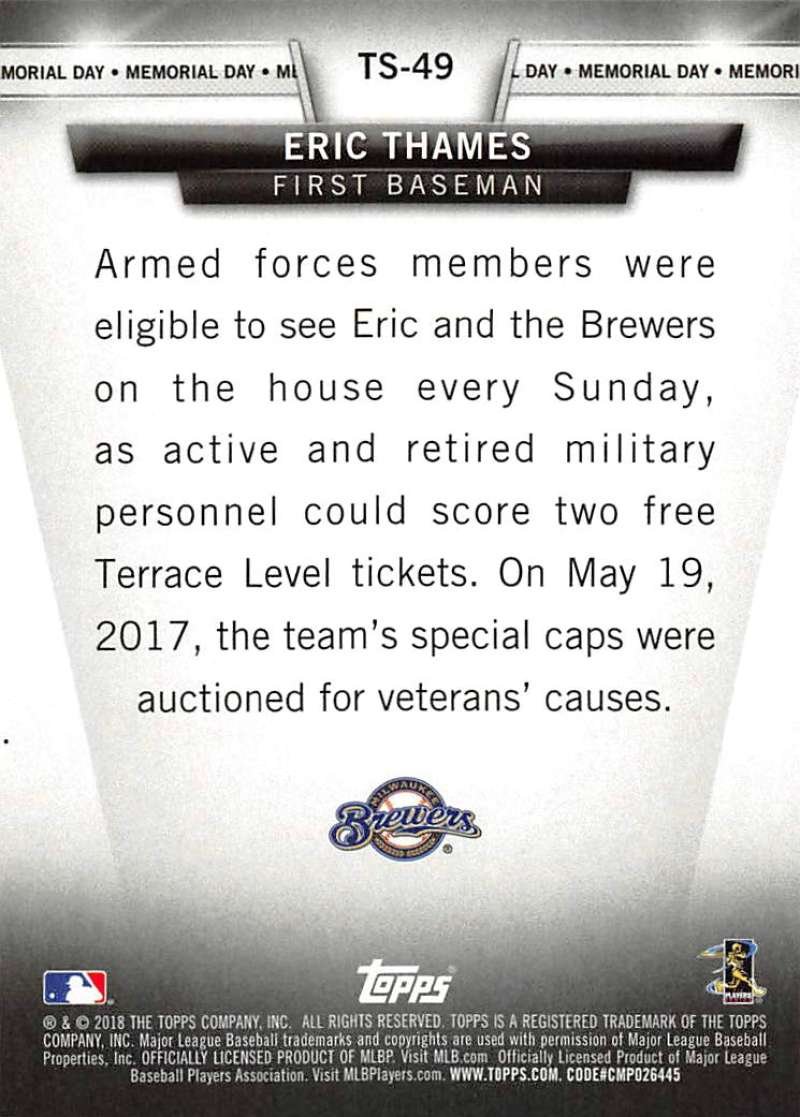 2018 Topps Salute #TS-49 Eric Thames Milwaukee Brewers Baseball Card - Perfect for Collectors, Sports Memorabilia Fans & Baseball Enthusiasts