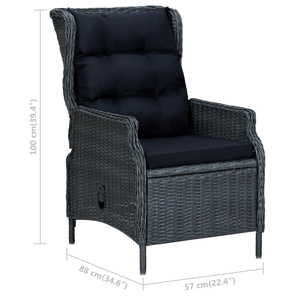 vidaXL 9-Piece Outdoor Patio Dining Set - Durable Poly Rattan Furniture with Reclining Chairs & Tempered Glass Tabletop - Black Cushions - Perfect for Garden, Backyard, and Poolside Entertaining