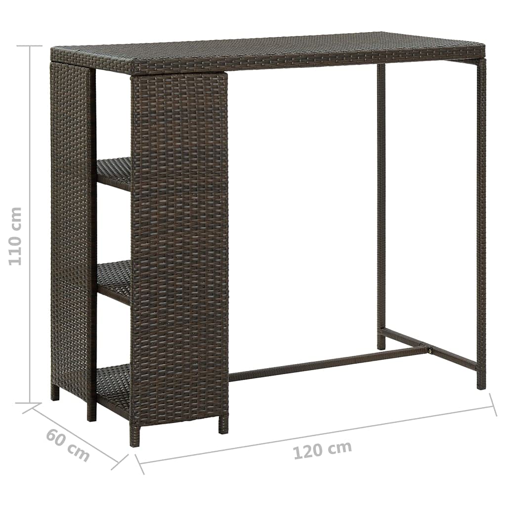 Brown Poly Rattan Bar Table with Storage Rack - 47.2x23.6x43.3 Inch Small Bistro Dining Table Set for Kitchen, Living Room & Bar Area | Perfect for Small Spaces, Breakfast Nooks & Outdoor Entertaining