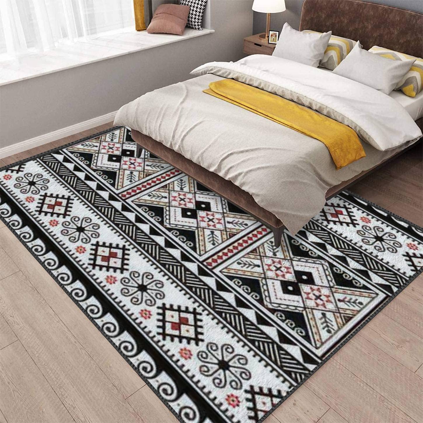 Modern Soft Area Rug with Ukrainian Easter Eggs Hutsul Pisanky Design - 3D Slavic Folk Art Plush Non-Slip Shaggy Carpet for Living Room, Bedroom & Kids Playroom Decor - 5'3