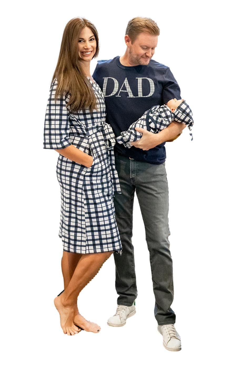 Baby Be Mine Maternity Nursing Robe, Newborn Swaddle Blanket & Daddy T-Shirt Set | Soft Delivery Gown for Breastfeeding Mothers & Matching Baby Girl Wrap | Perfect for Hospital Birth, Newborn Photos & Family Bonding