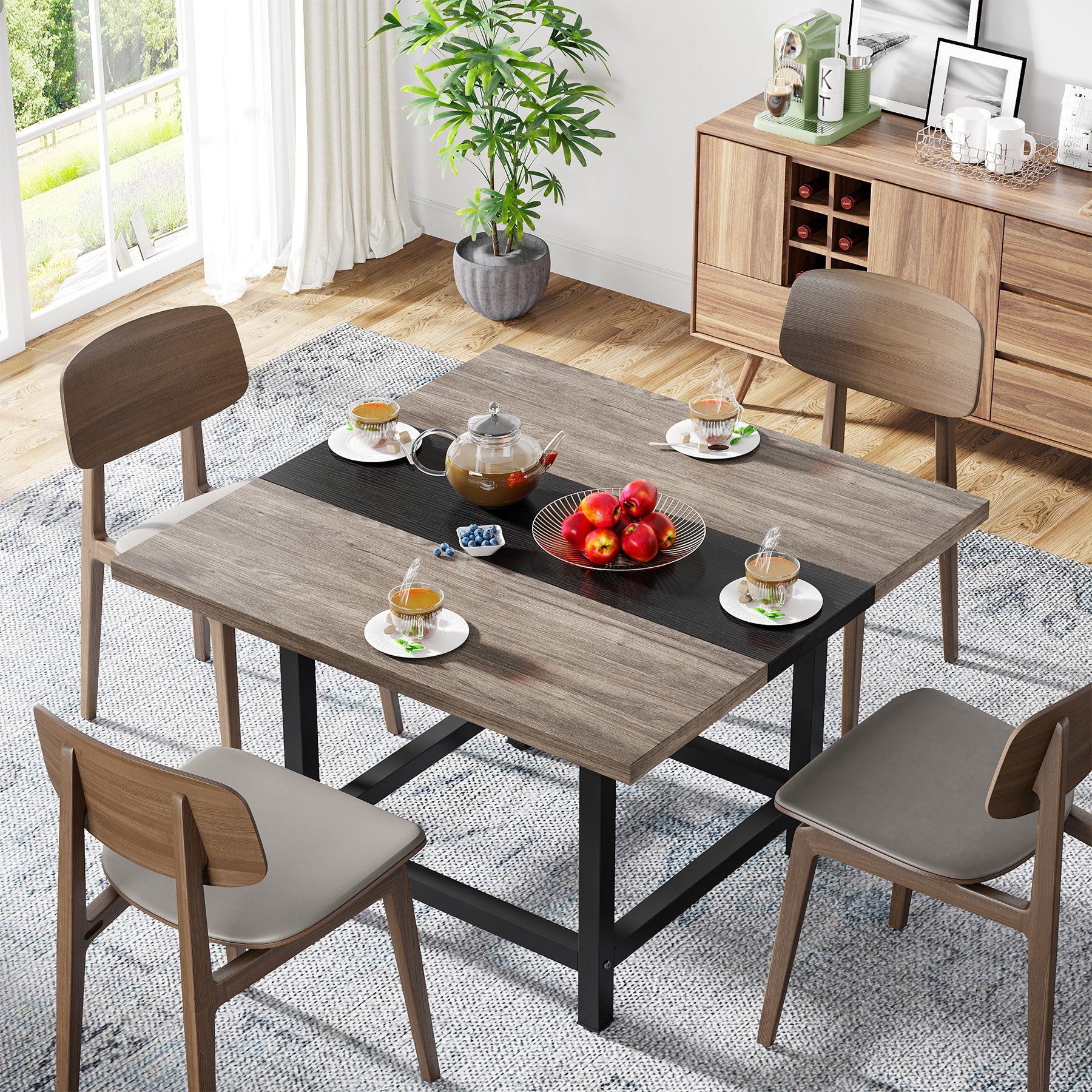 39x39x29 Inch Square Farmhouse Dining Table for 4 - Rustic Kitchen Table with Sturdy Wooden Legs - Perfect for Small Spaces, Breakfast Nooks & Cozy Family Meals