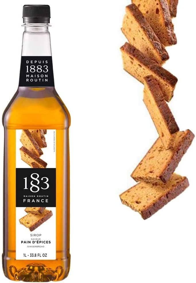 1883 1L Glass Bottle Gingerbread Syrup - Premium Baking & Coffee Flavoring for Desserts, Drinks & Holiday Recipes