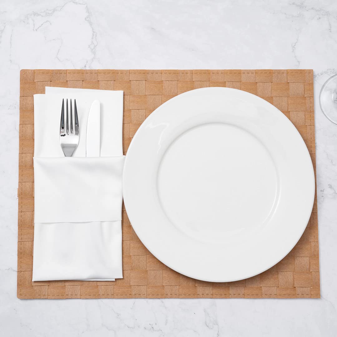 Restaurantware Macroweave 16 x 12 Inch Woven Placemats Set of 6 - Durable Gold Plastic Table Mats for Dining, Easy to Clean Rectangle Placemats for Home & Restaurant Use - Perfect for Everyday Meals, Dinner Parties & Holiday Gatherings