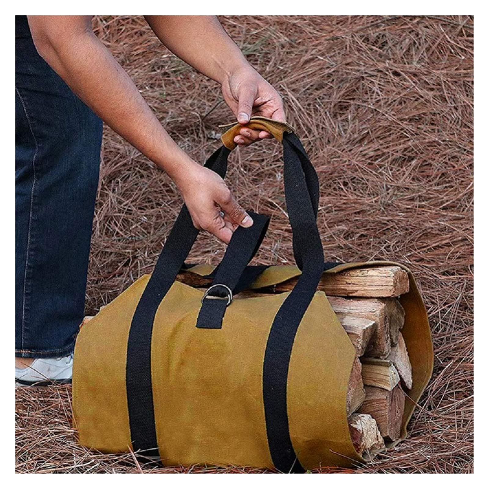 YUXI8541NO Firewood Carrier Bag - Large Capacity Canvas Firewood Tote for Camping, Picnic & Outdoor Storage - Portable Match & Firewood Organizer for Backpacking, Hiking & Bonfire Nights