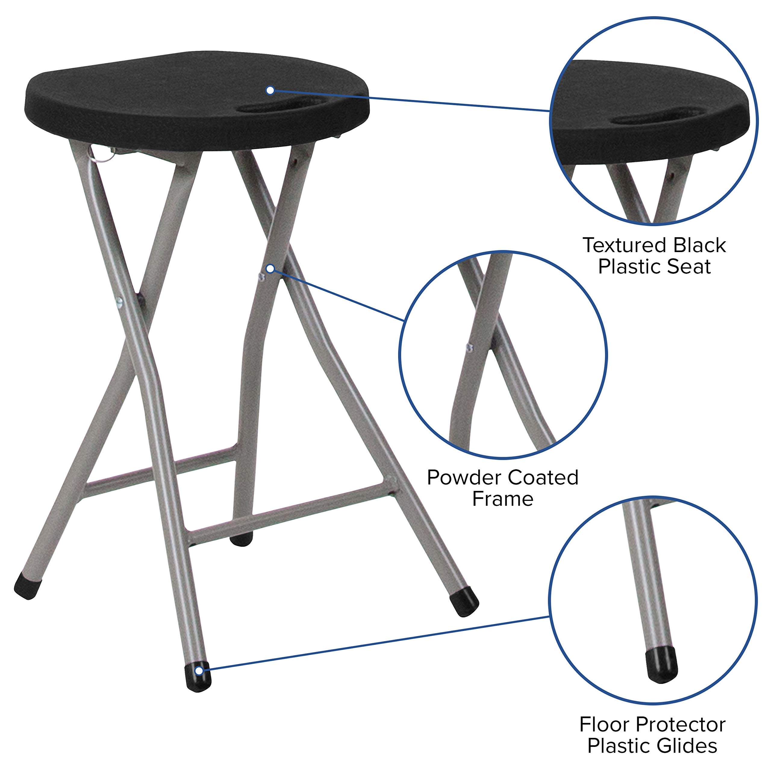 EMMA & OLIVER 2 Pack Foldable Portable Stool - Lightweight Black Plastic Seat with Titanium Gray Frame - Perfect for Camping, Fishing, Picnics & Outdoor Events