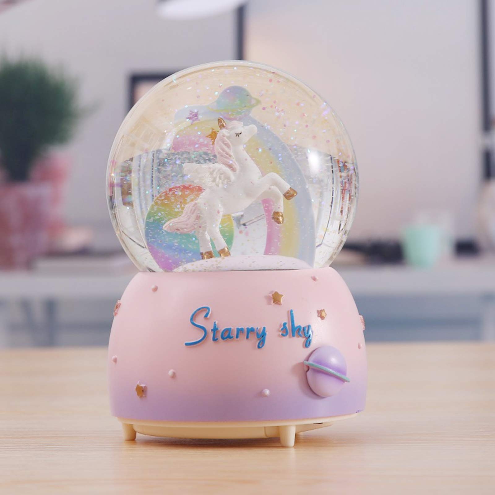 3.94 Inch Unicorn Music Snowball with LED Rainbow Lights - Automatic Snowfall Music Box for Girls | Perfect Christmas & Birthday Gift | Home Decor, Nursery Night Light, Party Decoration