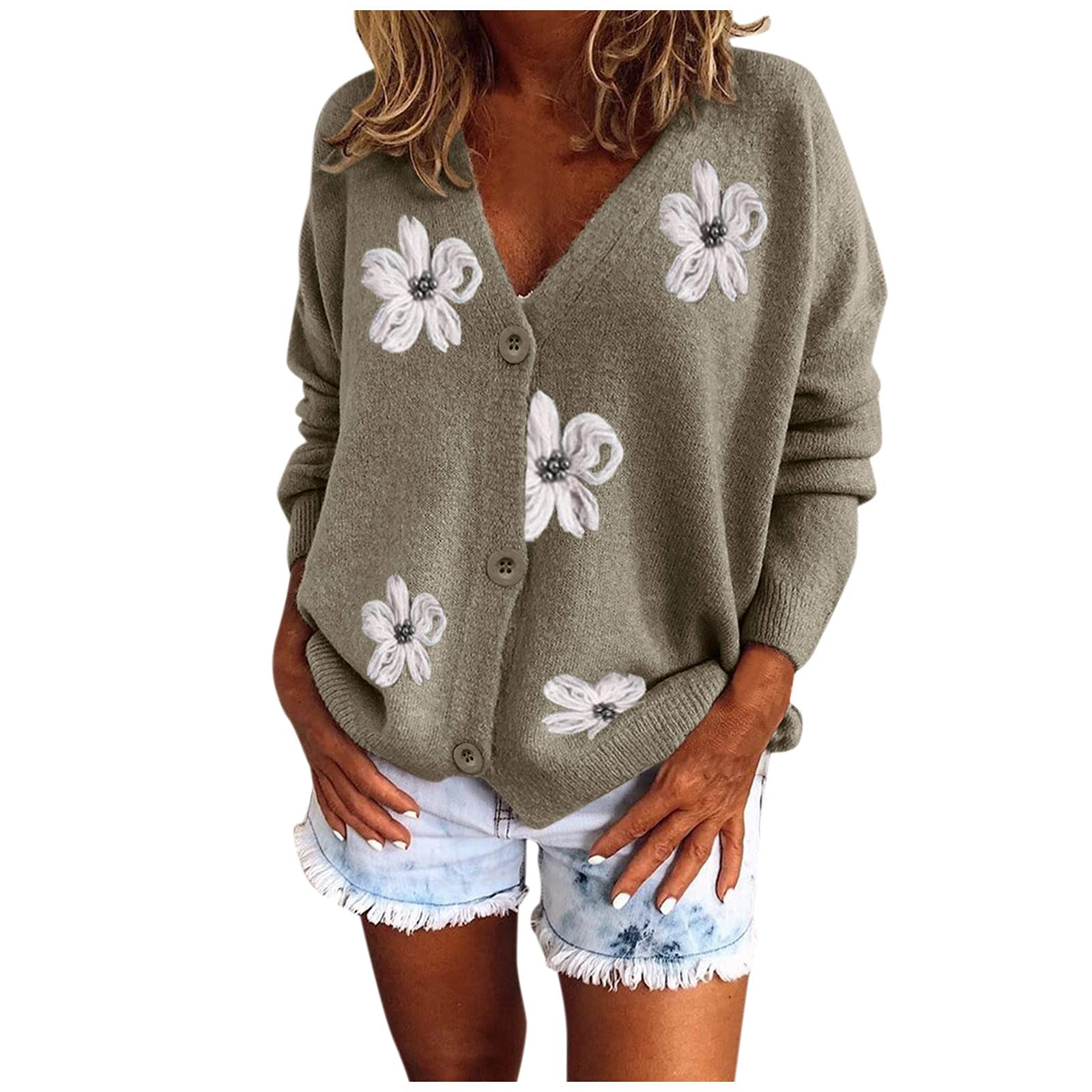 Women's V-Neck Ribbed Knit Cardigan Sweater - Long Sleeve Button Up Lightweight Fall Cardigan for Women | Perfect for Office, Casual Outfits & Layering in Cool Weather