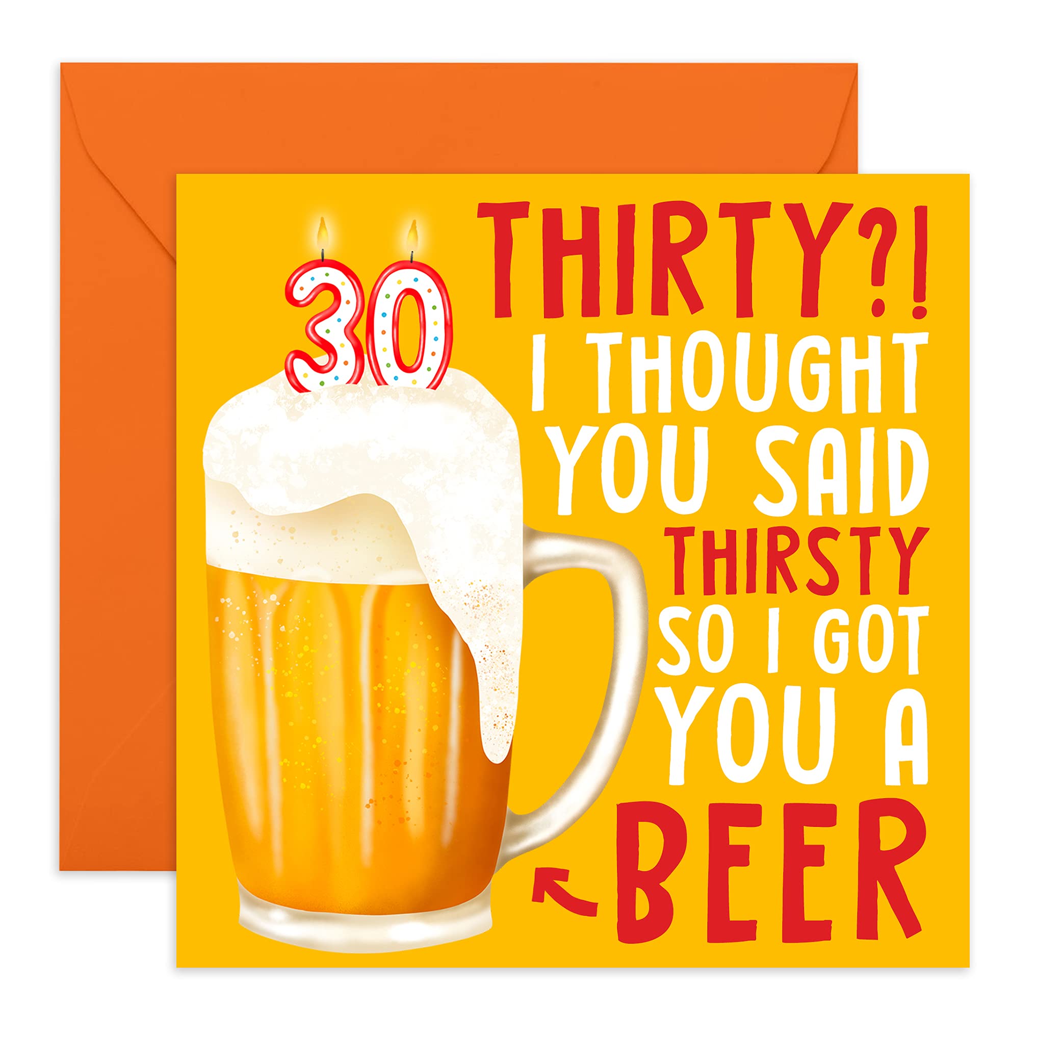 Funny 30th Birthday Card for Dad, Boyfriend & Husband - 'Thirty Thirsty Beer' Humorous Card with Bonus Stickers - Perfect for Beer Lovers & Birthday Gifts - Great for Parties, Gag Gifts & Special Occasions