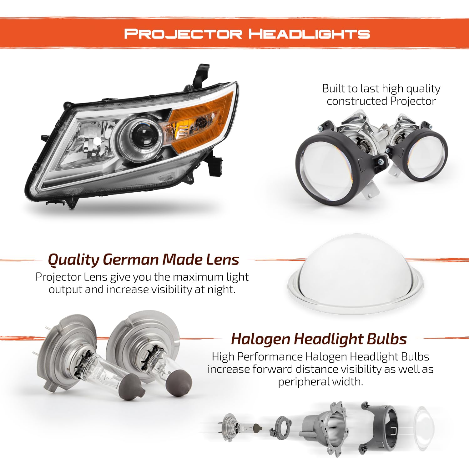 AKKON Amber Corner Halogen Headlights Pair for 2011-2017 Honda Odyssey - Left & Right Replacement - Perfect for Night Driving & Enhanced Visibility
