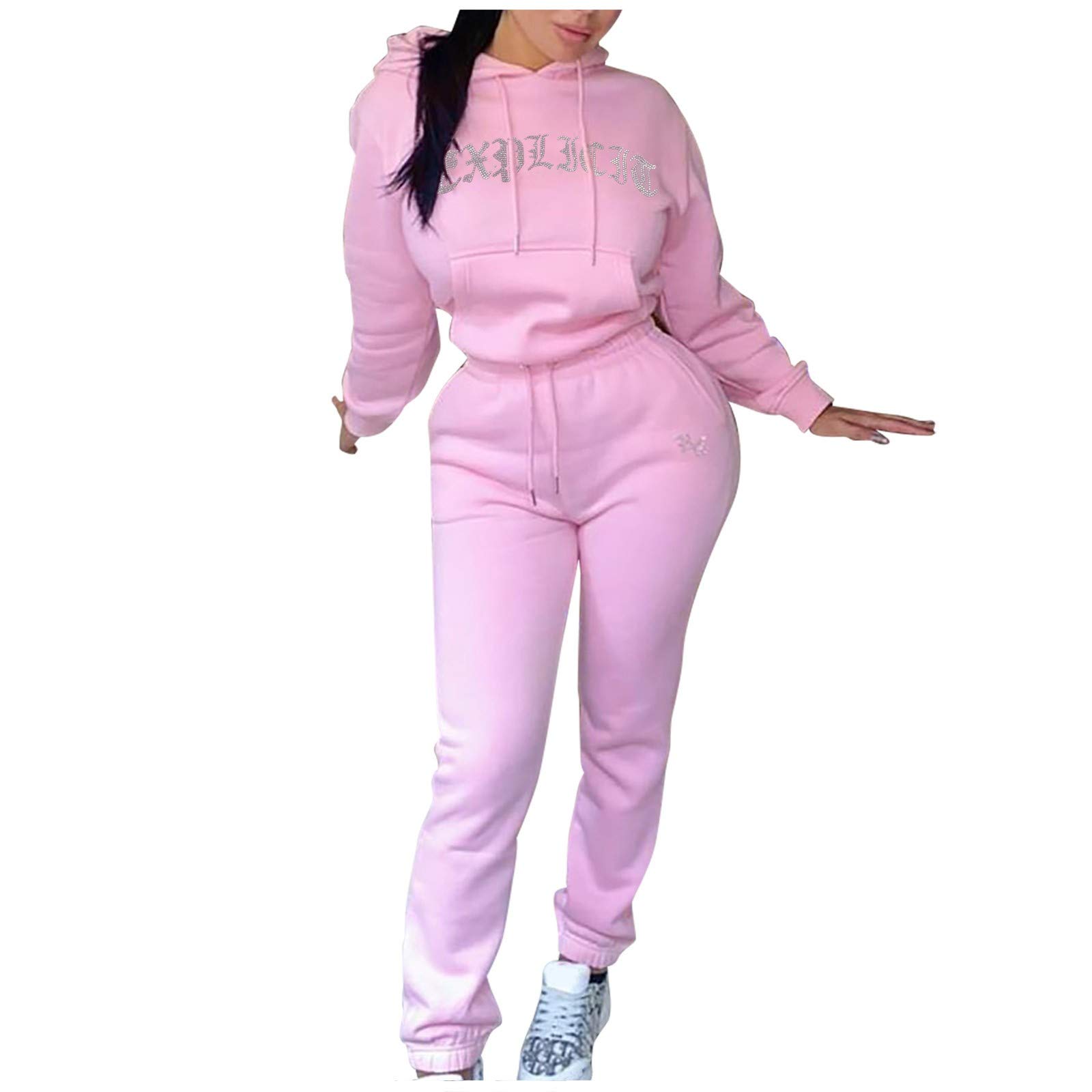 Women's Fleece Sports Suit - Long Sleeve Hoodie & Trousers Lounge Set - Cozy Winter Workout & Casual Wear for Running, Yoga, Home Relaxation