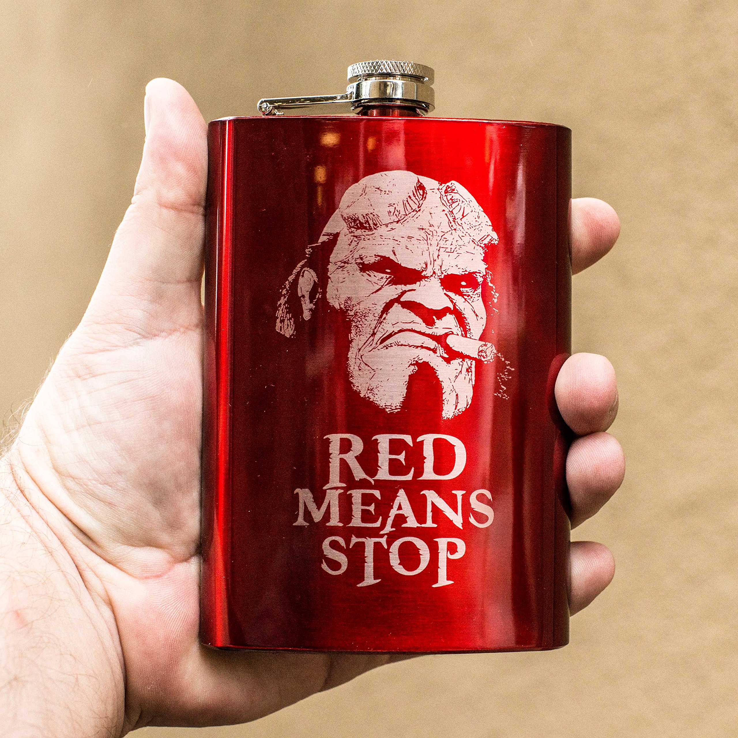 8oz Red Means Stop Flask - Stainless Steel Insulated Water Bottle for Outdoor, Gym & Travel - Leak Proof & BPA Free - Perfect for Hiking, Workouts & Commuting | Great for Camping, Office & Sports Activities | Ideal for Hydration During Workouts, Travel & Daily Use