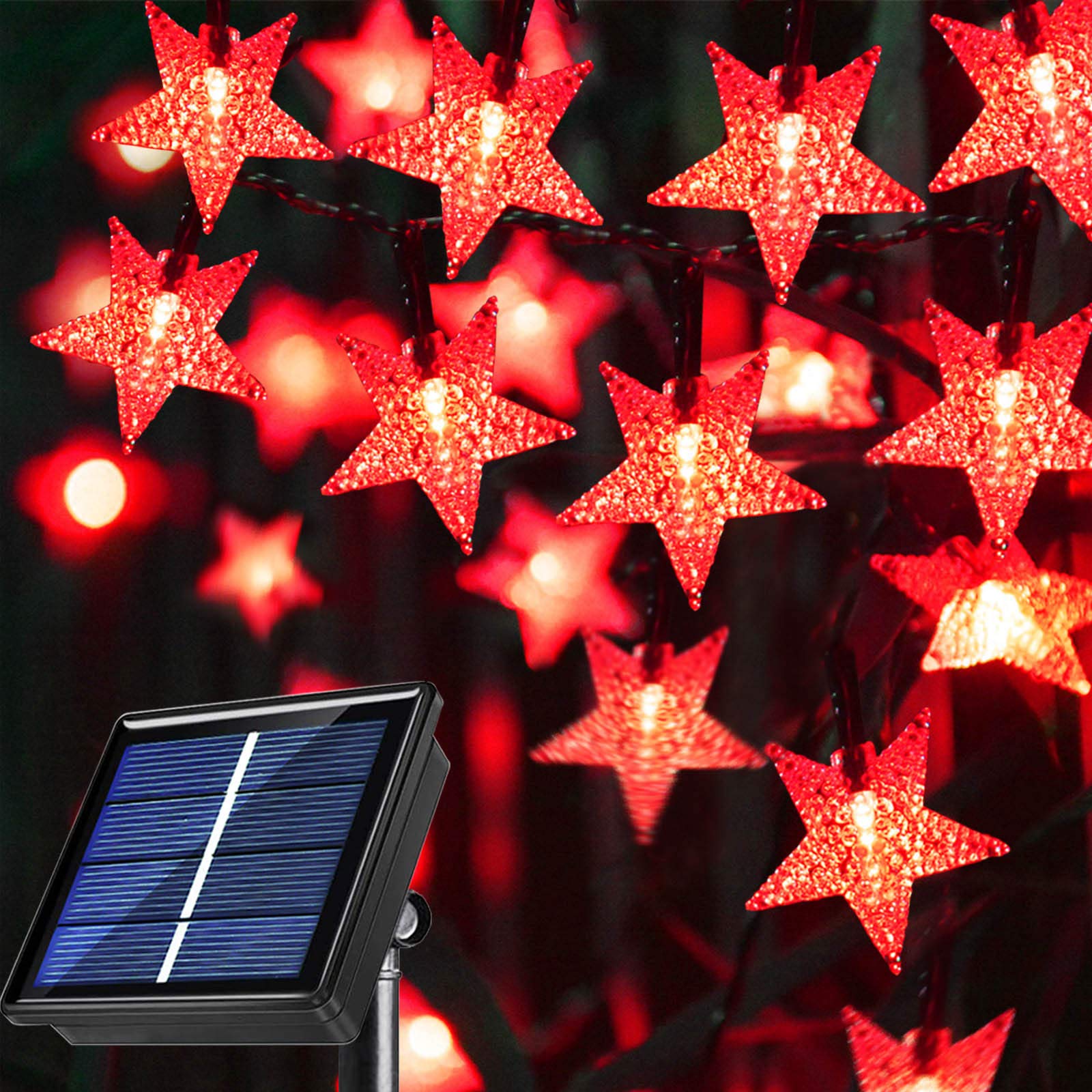 Windpnn 50 LED Solar String Lights Outdoor - 30.6 ft Waterproof Fairy Lights for Christmas, Wedding, Party & Patio Decorations (Red) | Perfect for Garden, Backyard, Balcony & Holiday Lighting