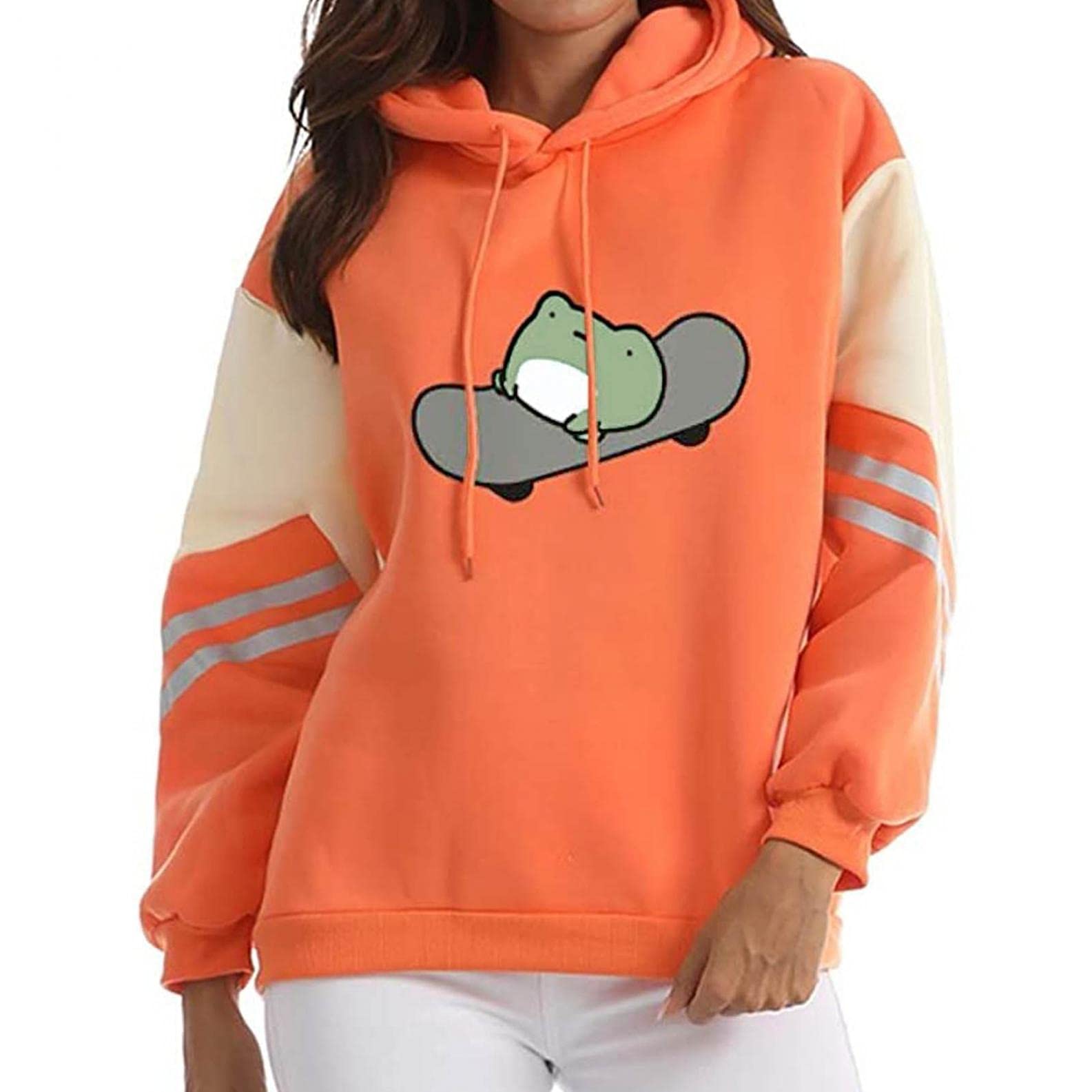 Women's Cute Frog Print Hooded Pullover Sweatshirt with Pocket - Long Sleeve Casual Hoodie for Teen Girls | Perfect for School, Streetwear & Loungewear