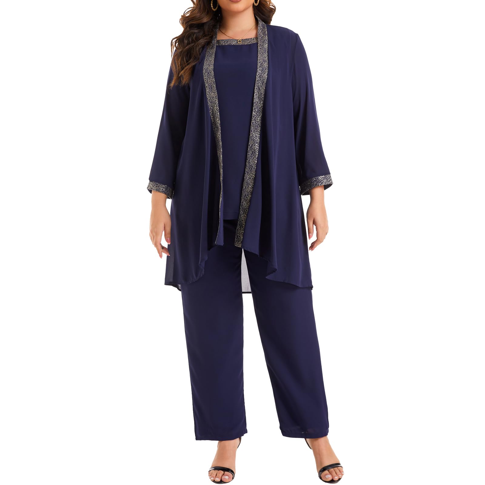 Plus Size Women's 3-Piece Wedding Pant Suit Set for Mother of the Bride/Groom - Formal Evening Party Outfit with Blazer, Pants & Top | Perfect for Weddings, Receptions, and Special Occasions