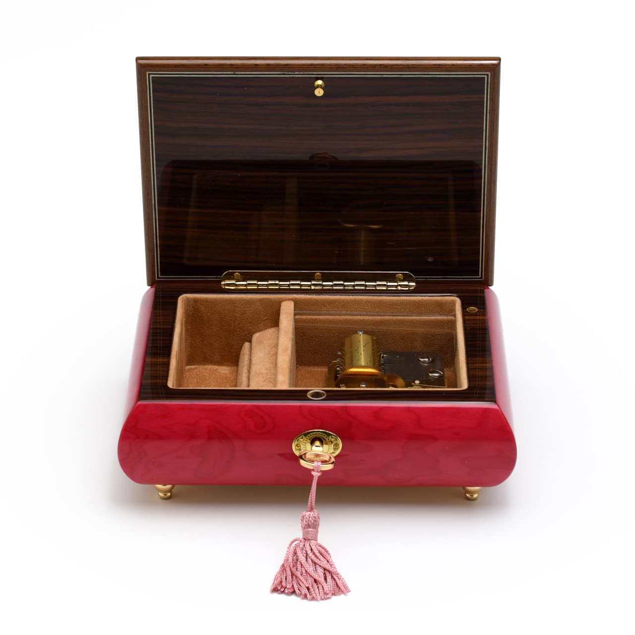 Elegant 23-Note Italian Red Wine Floral Inlaid Musical Jewelry Box with Lock & Key - 'Jesus Loves Me' Melody - Perfect for Gift Giving, Jewelry Storage & Home Décor