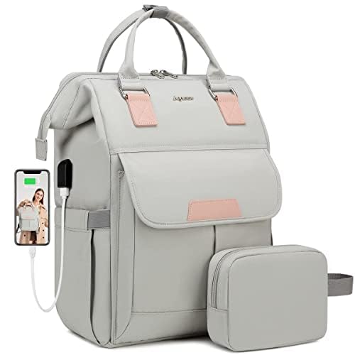 BAGSWAN 15.6 Inch Women's Waterproof Laptop Backpack with USB Charging Port - Professional Nurse Bag, Business Travel Work Backpack, School Bookbag for Women (Grey) | Perfect for Nursing Students, Office Commuters & Business Trips