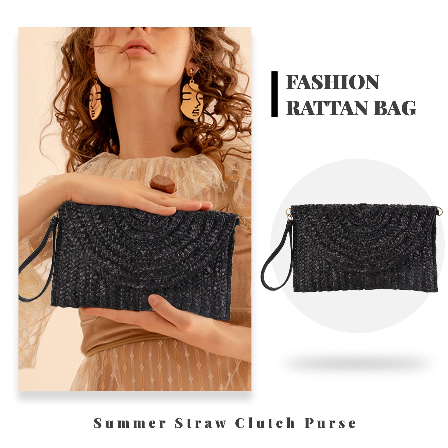 Women's Woven Straw Shoulder Bag - Summer Beach Clutch Purse for Outings, Vacations & Pool Parties | Stylish & Eco-Friendly Handbag for Casual & Boho Outfits