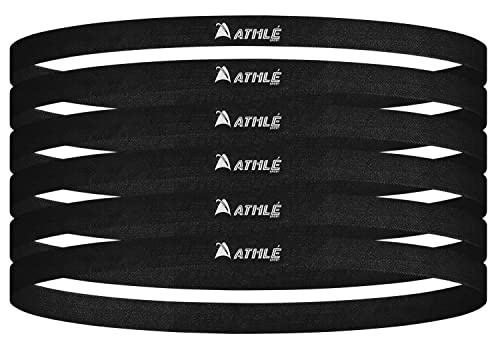 Athletic Skinny Headbands for Women & Men - 6 Pack Non Slip Silicone Grip Head Wraps - Lightweight Comfortable Thin Hair Bands for Running, Yoga, Workout & Sports - Black
