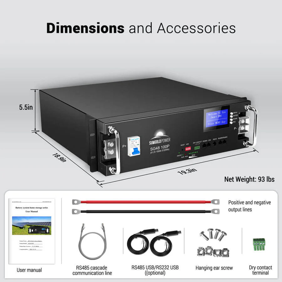 48V 100AH LiFePO4 Lithium Battery Rack Mount - UL1973 & UL9540A Certified for Solar Energy Storage, Data Centers & Home Backup Power Systems