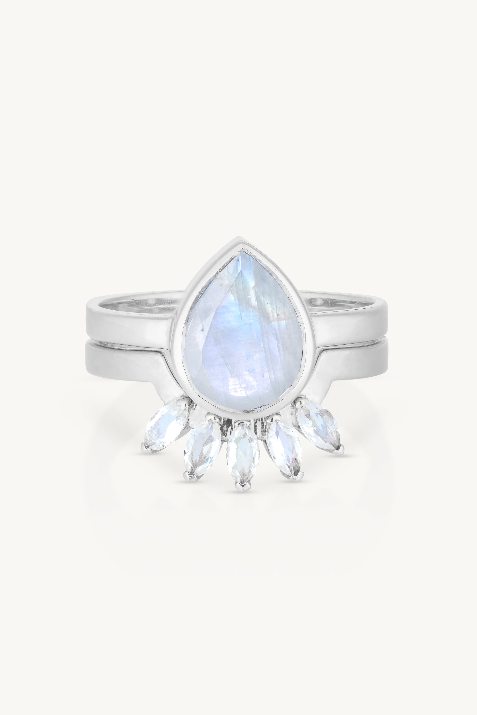 9K White Gold Moonstone Tear Drop Ring for Women - Elegant Dainty Jewelry Gift for Birthday, Anniversary & Special Occasions