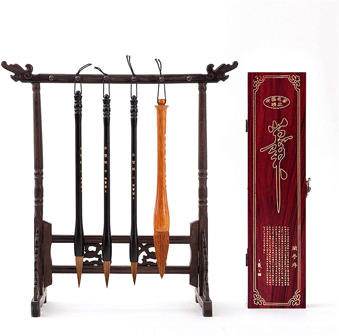 Premium Chinese Calligraphy Brush Set - 5 Bamboo Handle Watercolor & Ink Writing Brushes with Wooden Stand - Perfect for Kanji, Sumi-e Painting & Water Writing Practice - Ideal for Beginners & Artists
