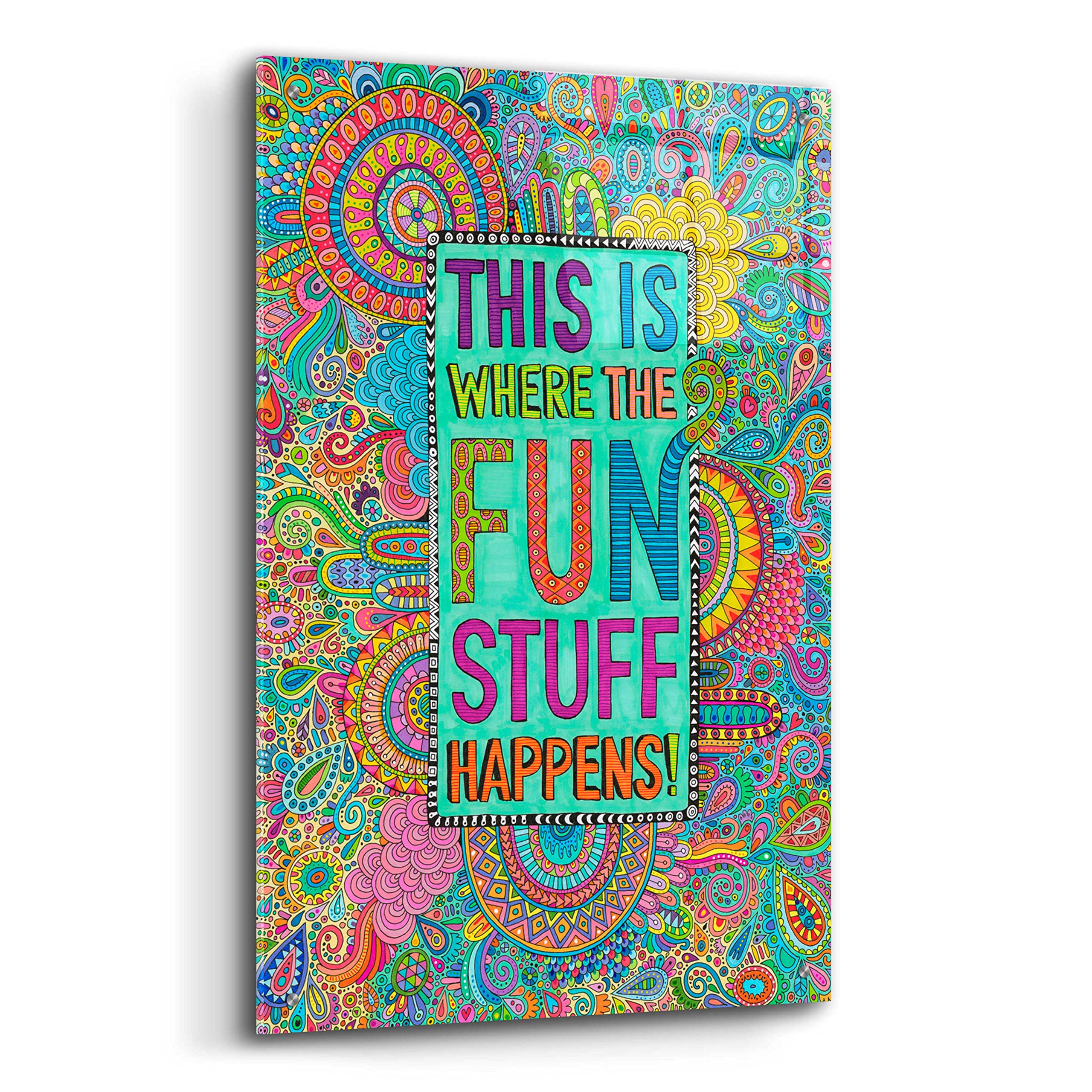 Hello Angel 'This is Where the Fun Stuff Happens' Acrylic Glass Wall Art - 24x36 Inches Modern Home Decor for Living Room, Bedroom & Office