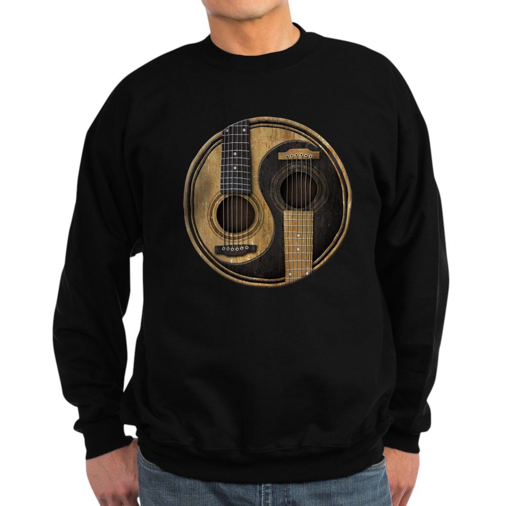 Old and Worn Acoustic Guitars Yin Yang Design Sweatshirt - Vintage Music Lover Gift for Guitar Players & Musicians - Perfect for Concerts, Jam Sessions & Casual Wear