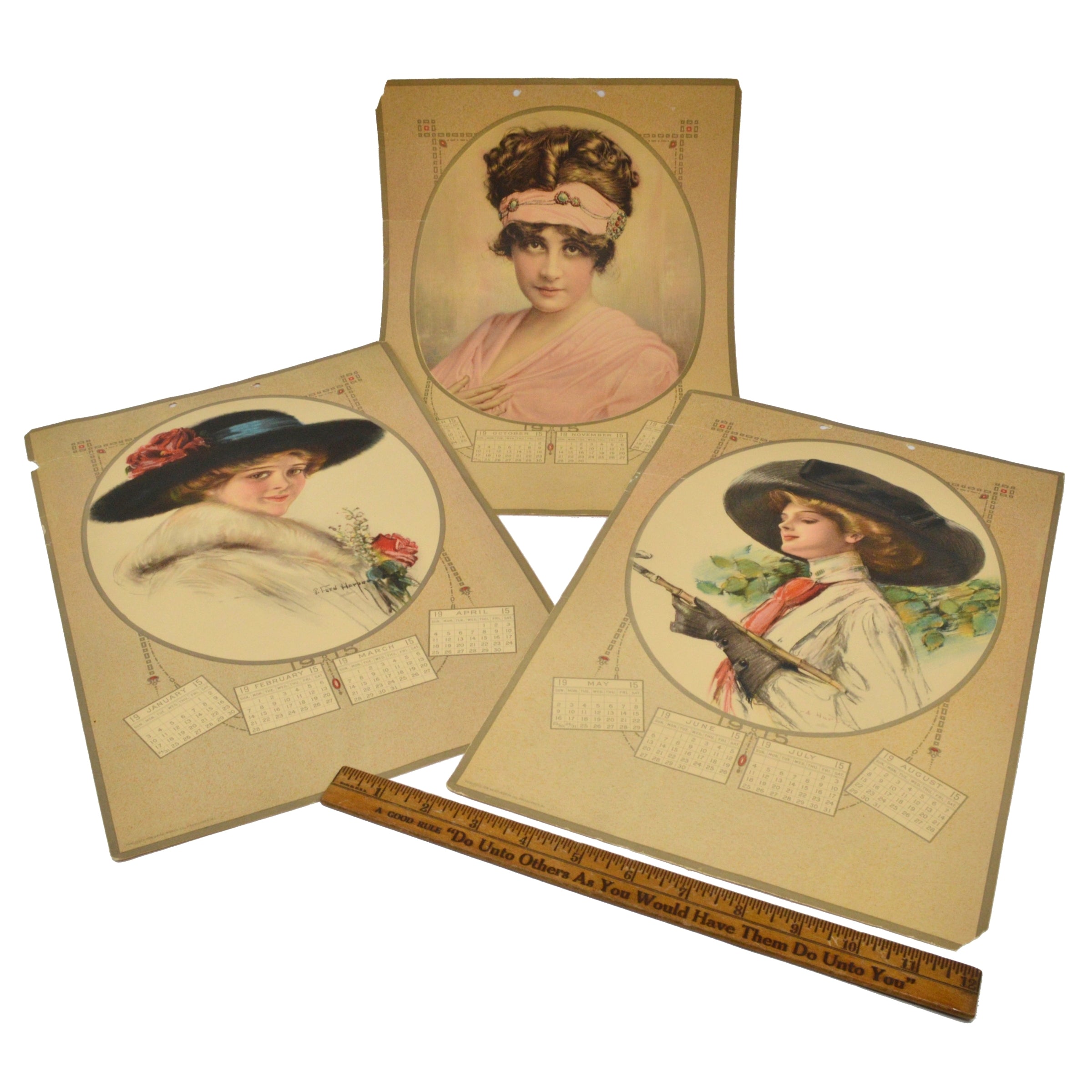 Antique 1915 Forbes P. Ford Harper Victorian Women Portrait Calendar - Vintage Ephemera for Home Decor, Scrapbooking & Historical Collections