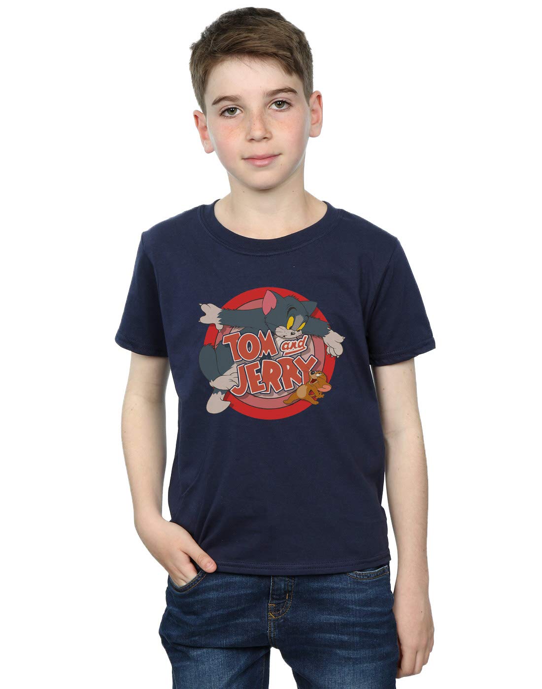 TOM and JERRY Boys Classic Cartoon Print T-Shirt - Navy Blue Short Sleeve Cotton Tee for Kids 7-8 Years | Casual Wear, Birthday Gifts, Cartoon Lovers Outfit