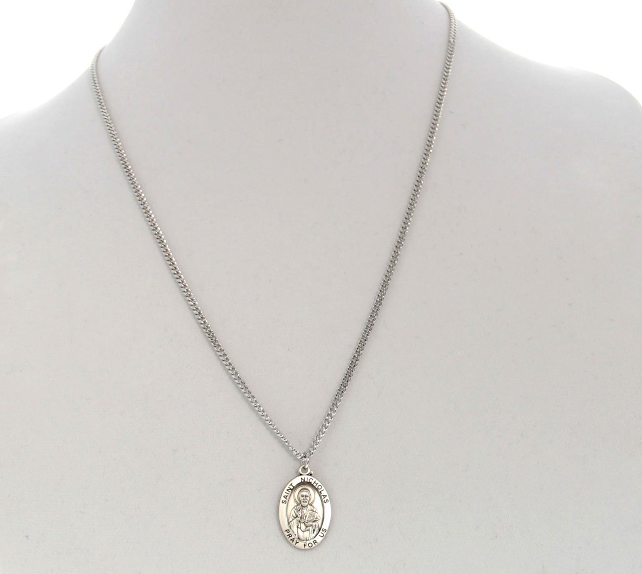 Heartland Saint Nicholas Sterling Silver Oval Pendant Necklace - Customizable Chain - Handcrafted in USA - Perfect for Christmas Gifts & Special Occasions