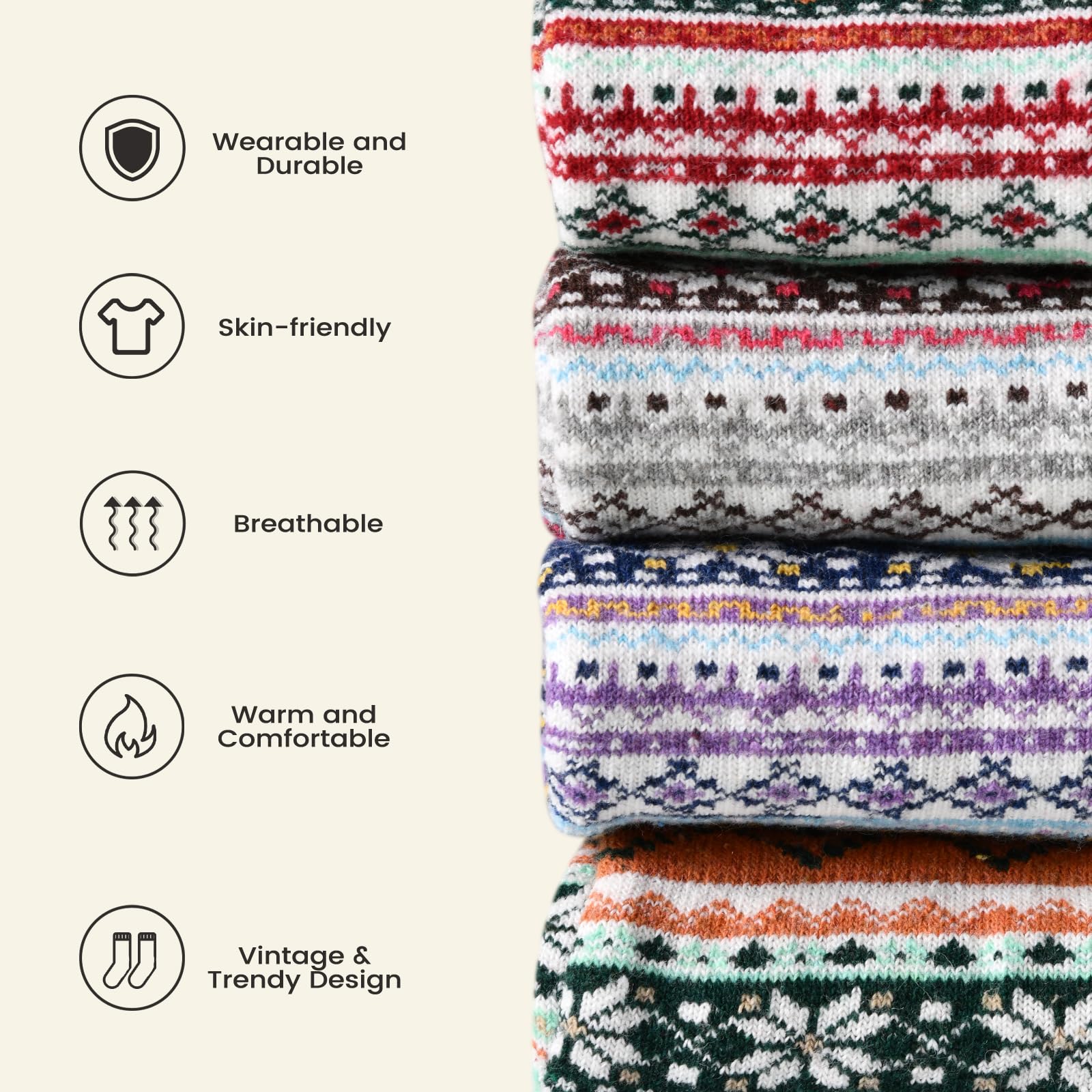 Warm Wool Socks for Women - 5 Pairs Cozy Boot Socks for Winter & Hiking