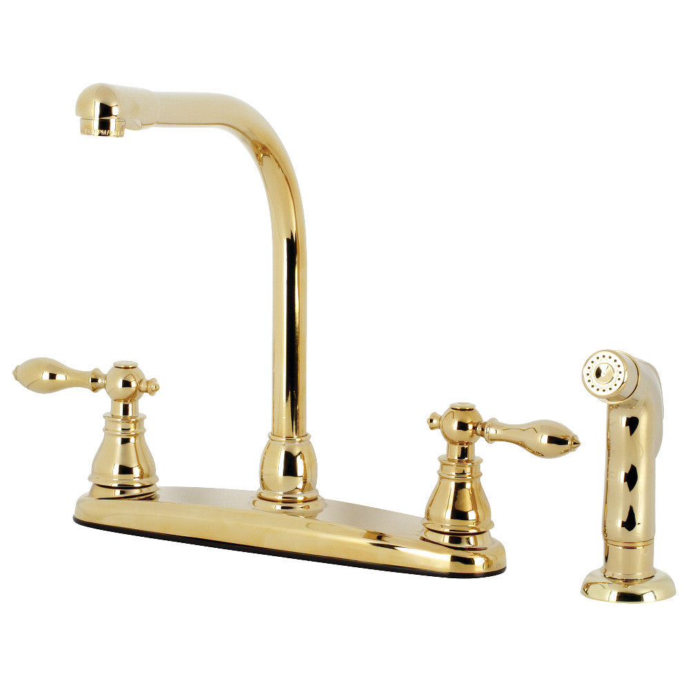 Kingston Brass KB715ACLSP American Classic Centerset Kitchen Faucet with Side Sprayer - High Arc Pull-Out Sprayer Faucet for Modern Kitchens | Perfect for Washing Dishes, Filling Pots & Cleaning Sinks
