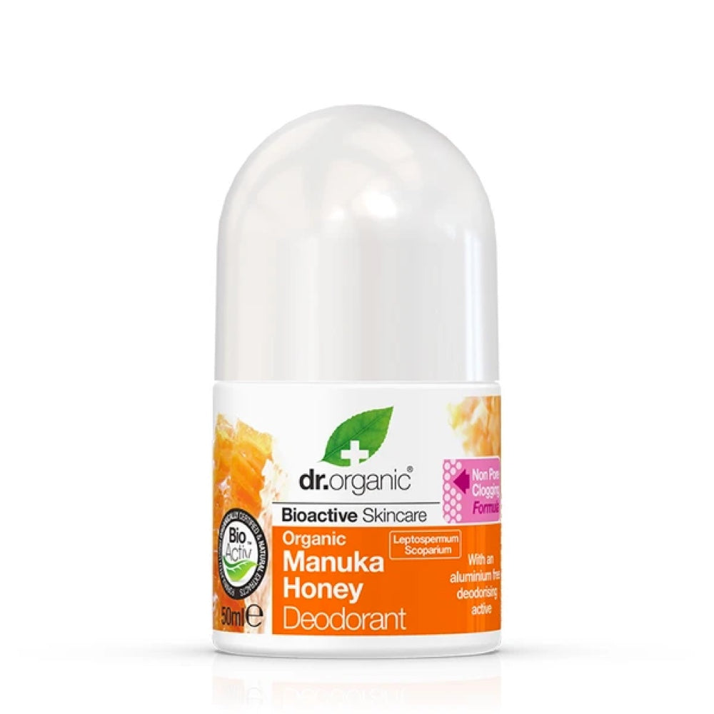 DR ORGANIC Natural Deodorant Roll On with Manuka Honey - 50ml | Aluminum-Free, Vegan & Cruelty-Free | Fresh & Long-Lasting Protection for Men & Women | Perfect for Gym, Work & Daily Use