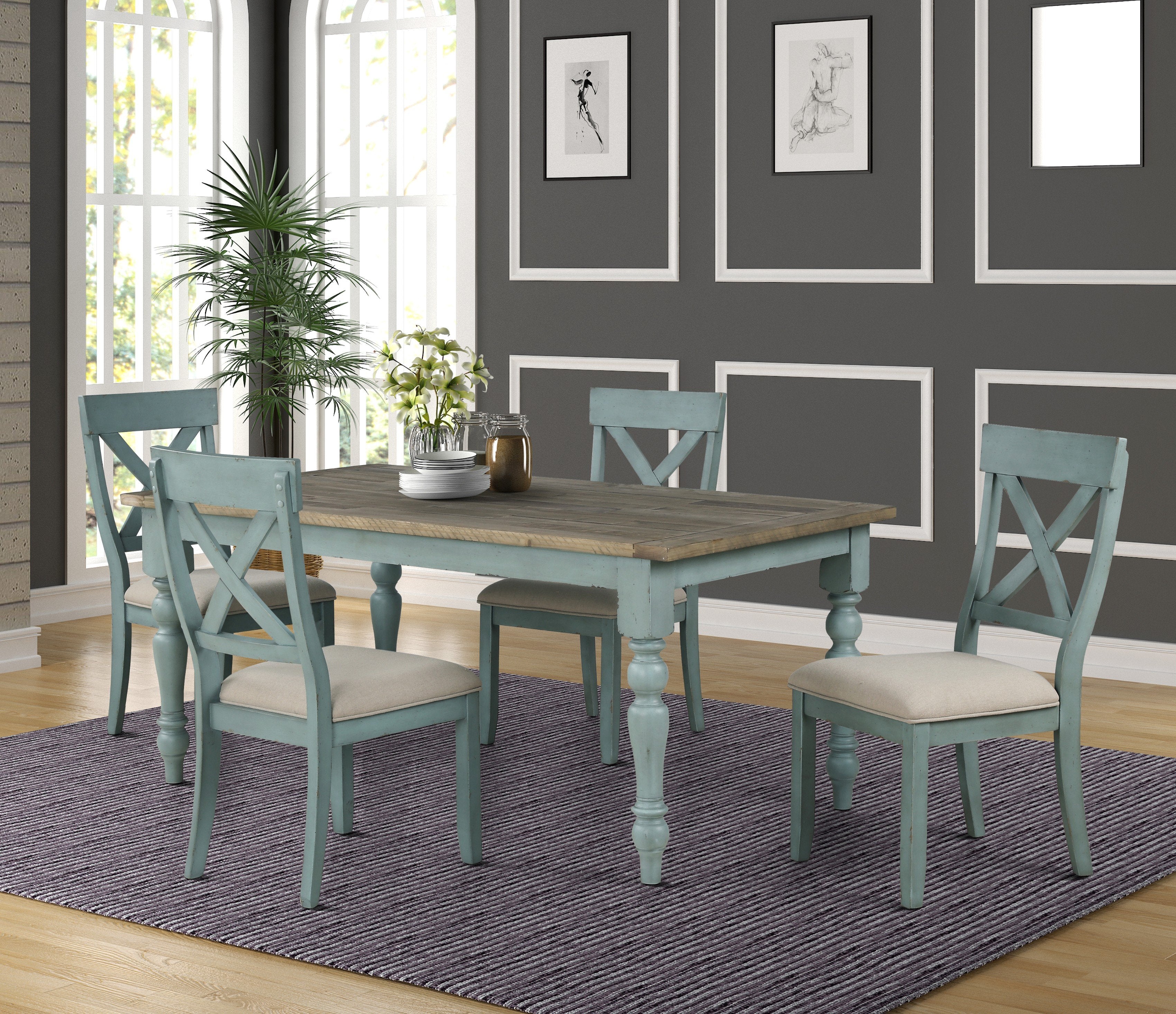 Roundhill Furniture Prato Two-Tone Wood Cross Back Upholstered Dining Chairs Set of 2 - Modern Farmhouse Kitchen & Dining Room Seating for Home & Restaurant