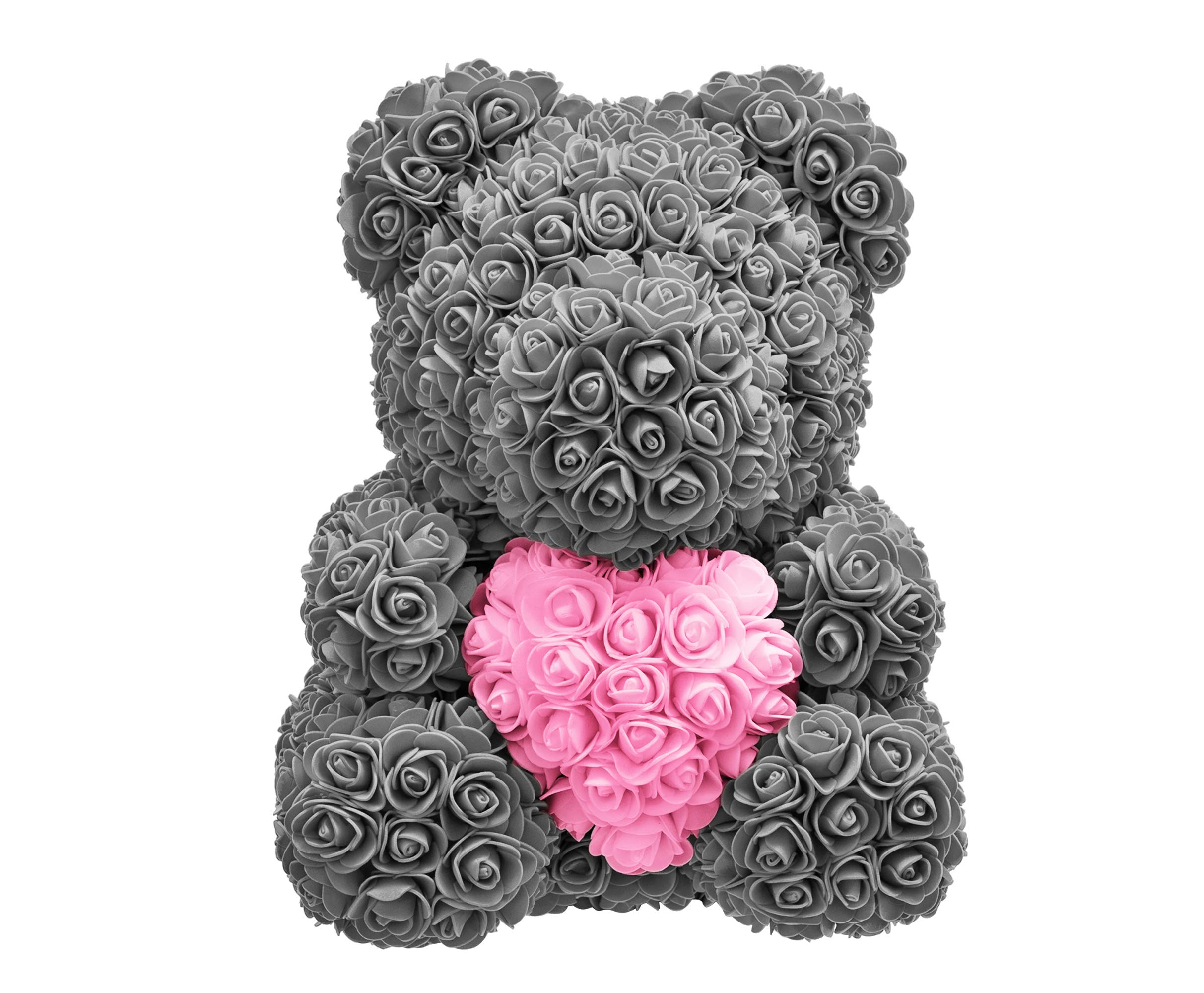 NADIR Flower Bear with Heart - Pre-Wrapped Gift Box Included | Infinity Rose Bear Teddy with Roses | Perfect for Valentine's Day, Mother's Day, Birthday & Anniversary Gifts | Romantic Home Decor & Special Occasion Present