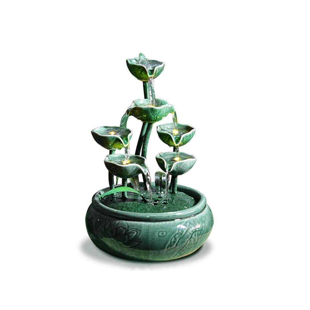Chinese Style Ceramic Lotus Leaf Water Fountain - Elegant Desktop Fountain for Home & Office Decor, Relaxing Indoor Water Feature, Perfect Gift Idea for Zen Garden, Living Room, or Workspace (Color: B)
