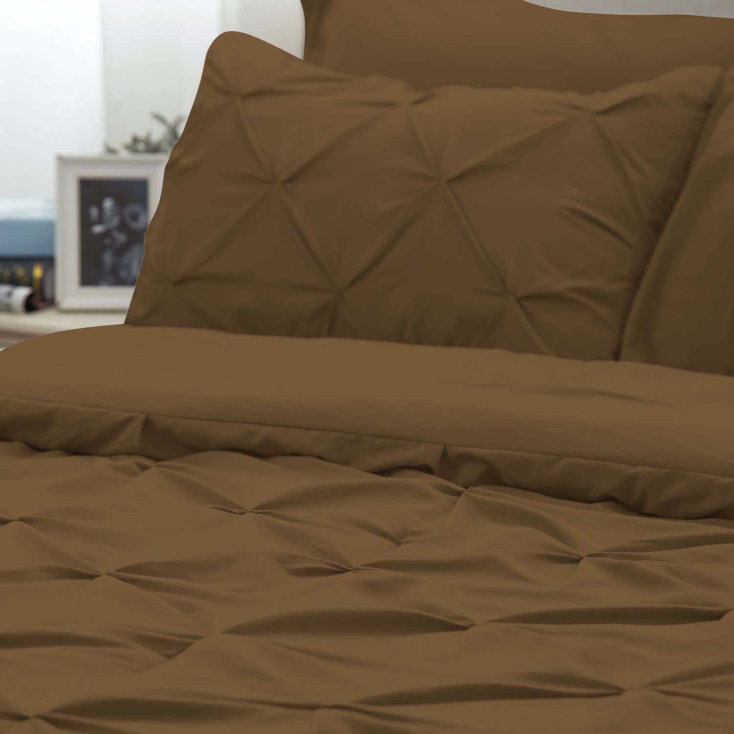 Luxury Pinch Pleated Comforter Set King Size - 8 Piece Pintuck Bedding Set with Comforter, Sheets, Bed Skirt, Pillowcases & Shams - 18