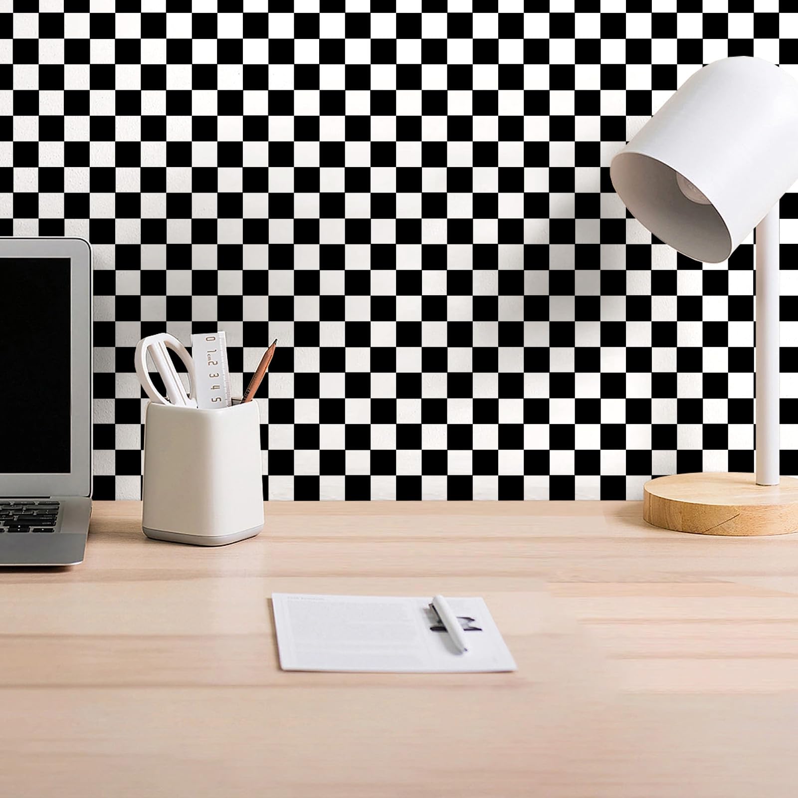 Amiya Black and White Checkered Peel and Stick Wallpaper - 17.3”x80” Self-Adhesive Vinyl Contact Paper for Shelf Liner, Cabinets, Furniture, Bedroom & Living Room Decor - Easy Removable Modern Checkerboard Mosaic Pattern for Home Renovation and DIY Projects