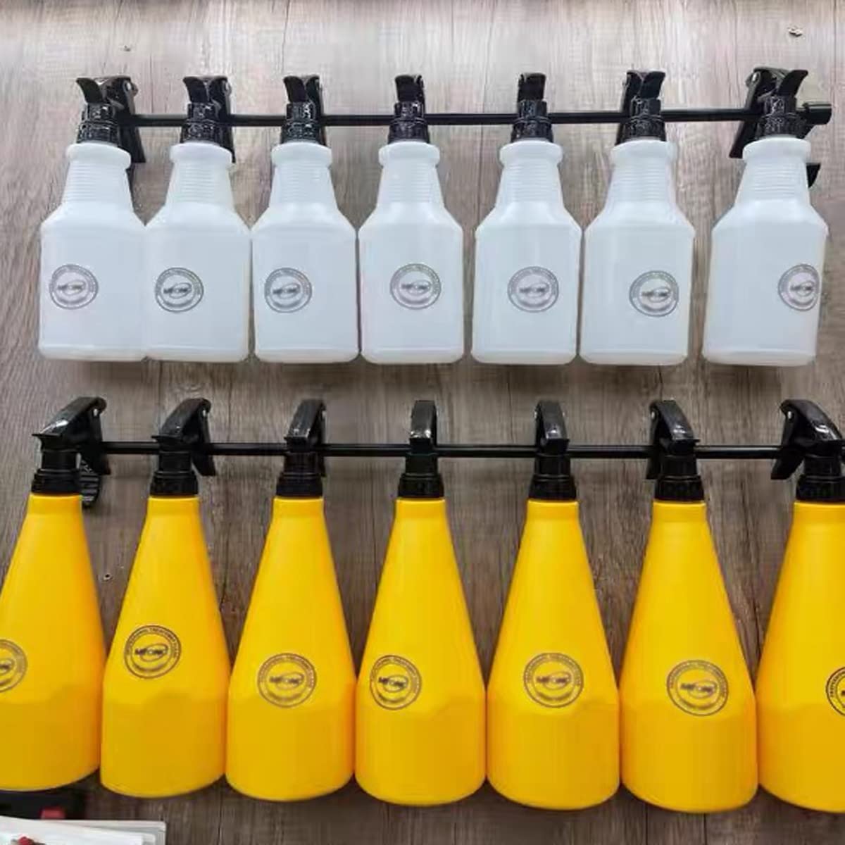 WANLIAN Spray Bottle Holder Wall Mount - 2 Pack Organizer for Garage, Bathroom, Kitchen & Auto Shop - Holds 6-8 Bottles - Perfect for Cleaning Supplies, Beauty Products & Tool Storage