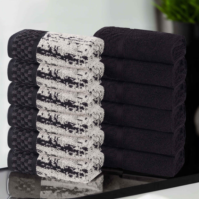 Premium 12-Piece Cotton Plush Jacquard Face Towel Set - Soft & Absorbent Solid & Two-Toned Bath Towels for Spa, Gym & Luxury Home Use