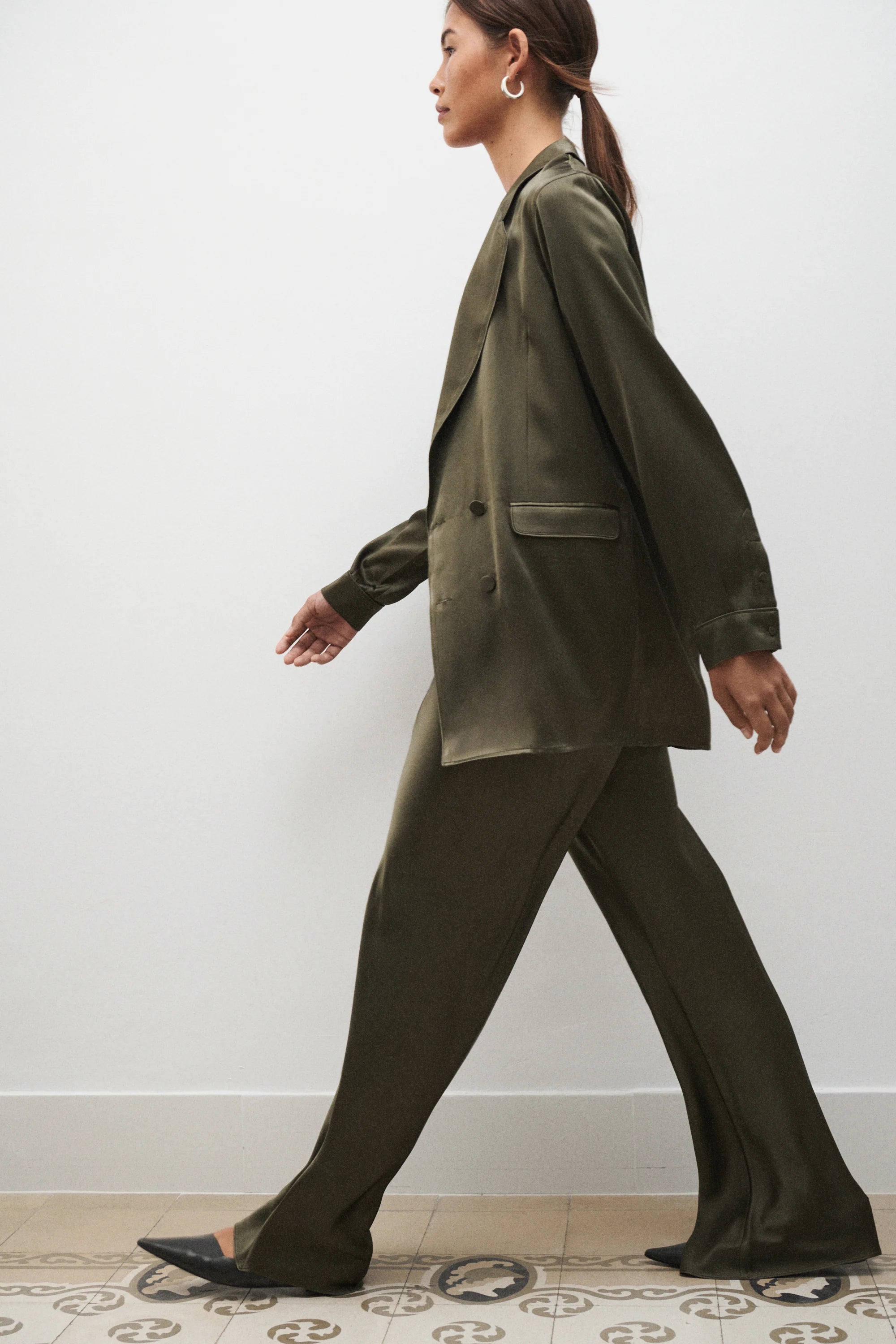 Stylish Bias Cut Pants in Pine Green - Perfect for Casual Outfits, Office Wear & Everyday Comfort